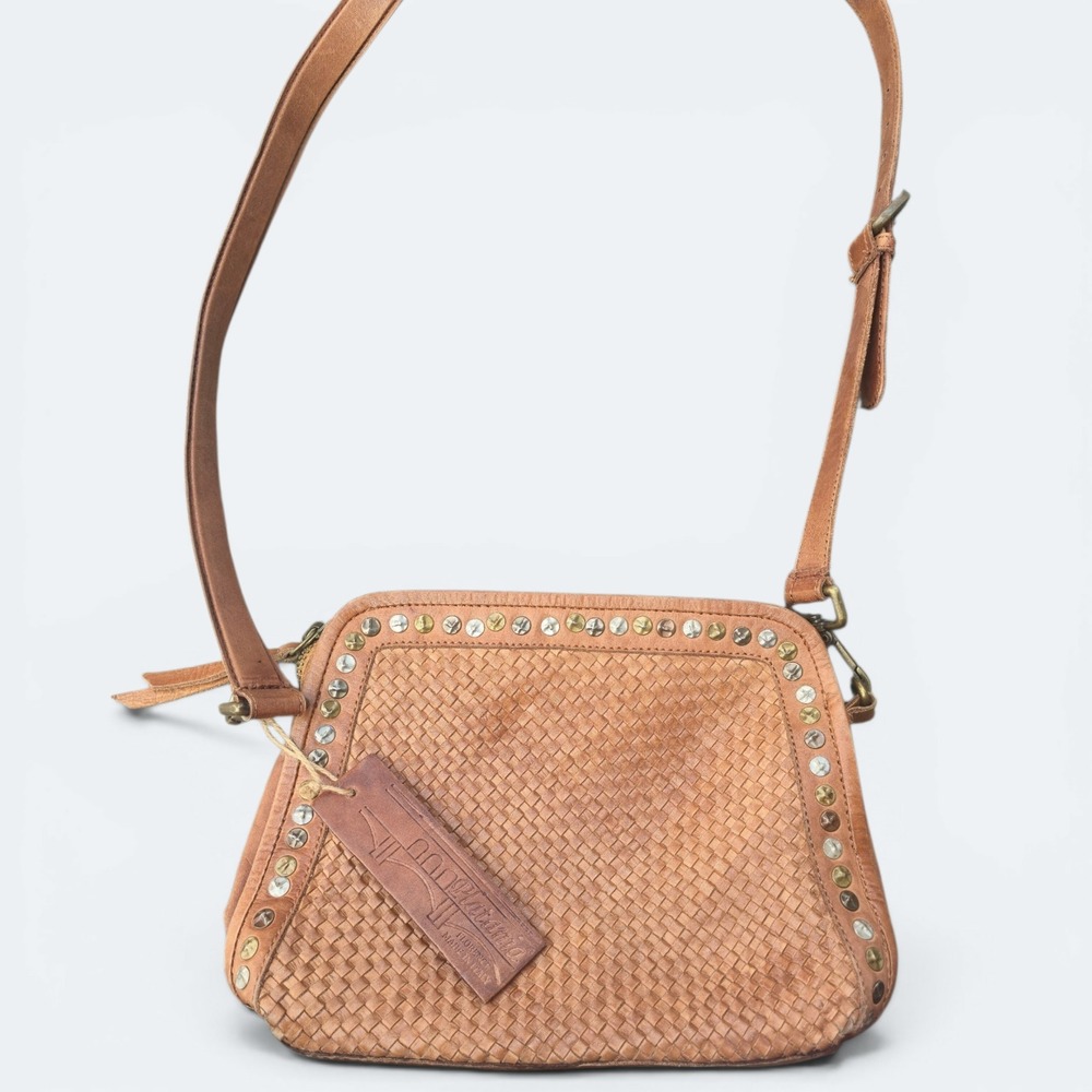 Platania Woven Leather Studded Crossbody Purse Made in Italy